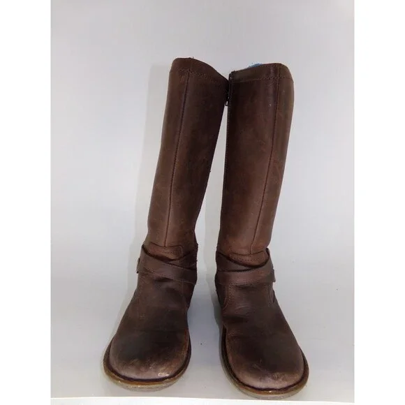 UGG Brown Leather Tall Buckle Wool Lined Warm Winter Rosen Riding Boots Size 8 - Picture 2 of 10